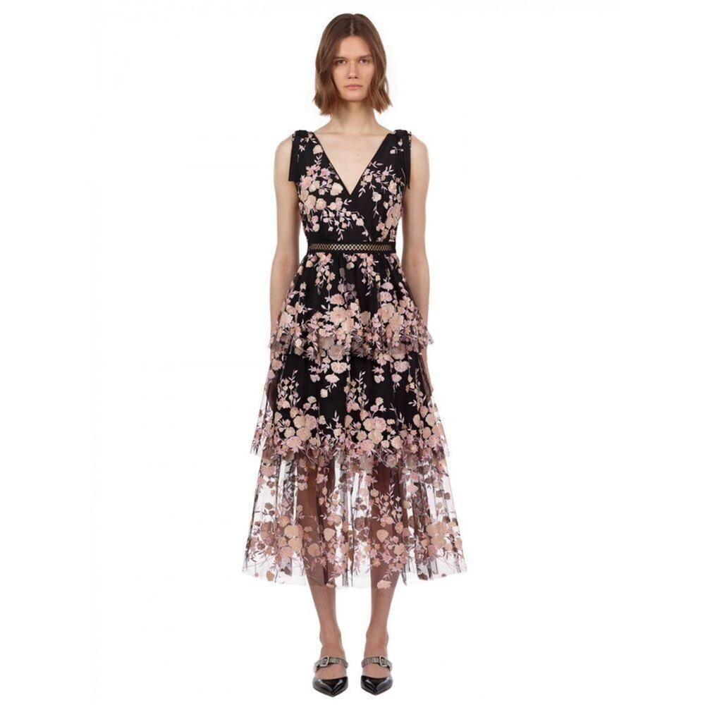 Self-Portrait Midnight Floral Mesh Midi Dress